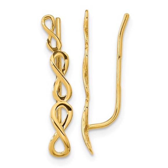 Solid 14K Yellow Gold Women's Infinity Ear Climber Earrings 22mm